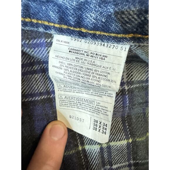 Vintage CARHARTT Made In USA B21 DST Relaxed Flannel Lined Jeans Men's 38x34 - Picture 4 of 9
